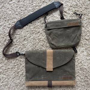 Waterfield Waxed iPad Pro SleeveCase 11” Green Suspension Strap And Piggyback